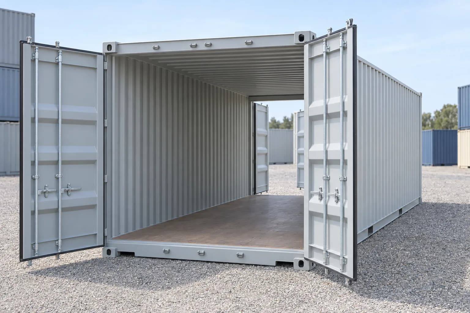 Konténer 20 láb Double Door, egyutas, háromnegyedes nézet