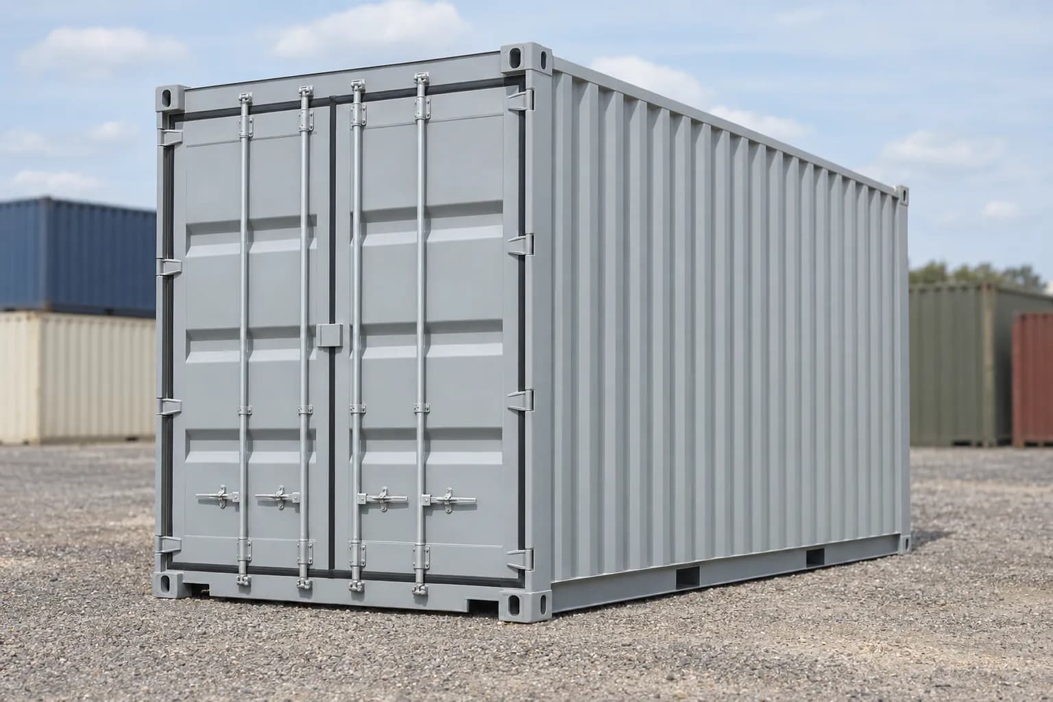 Konténer 20 láb High Cube, egyutas, háromnegyedes nézet