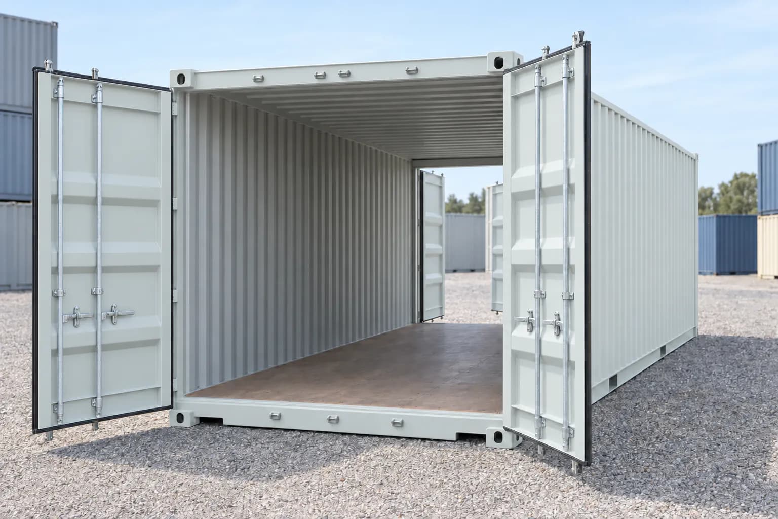 Konténer 20 láb Double Door, egyutas világosszürke RAL 7035
