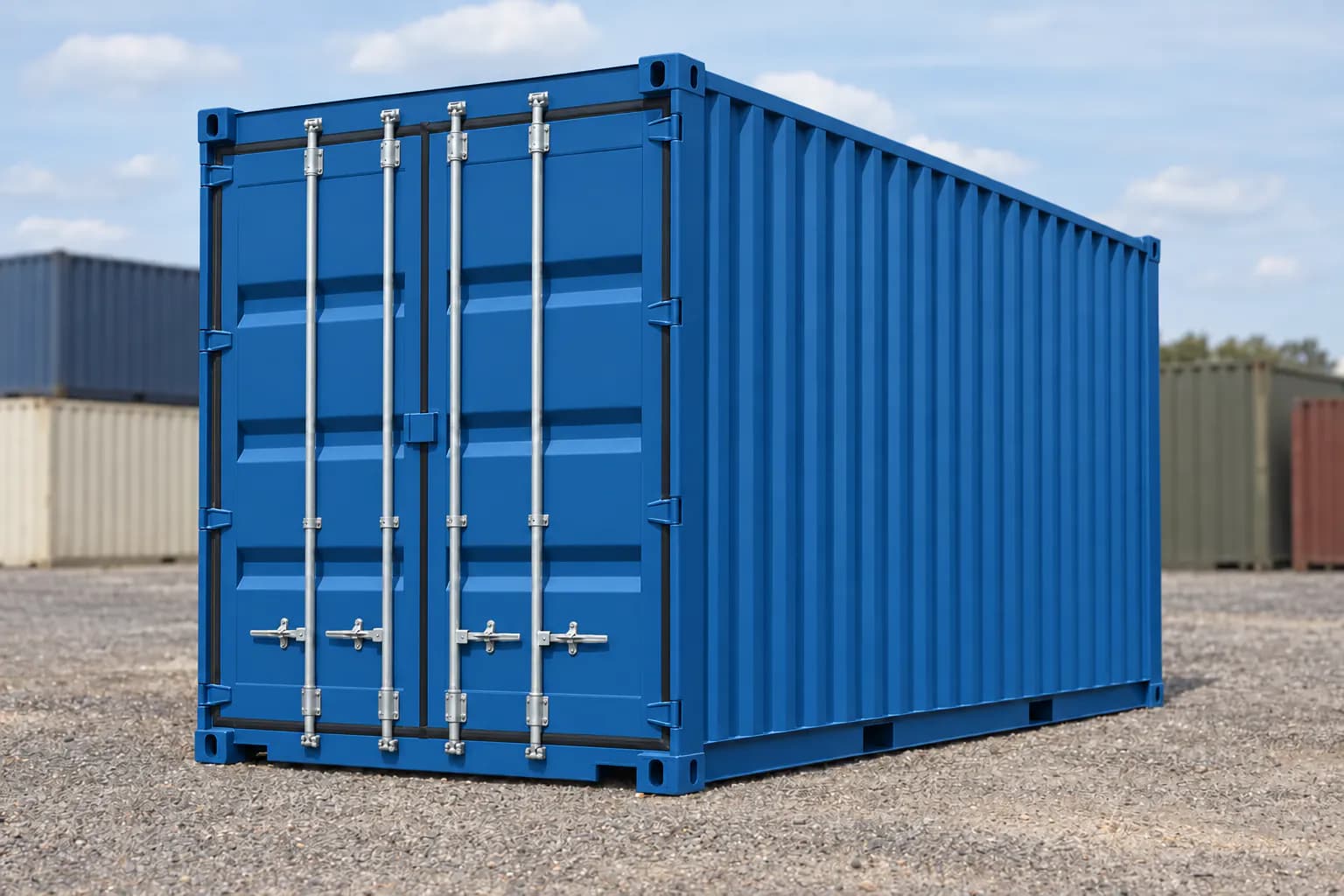 Konténer 20 láb High Cube, egyutas enciánkék RAL 5010