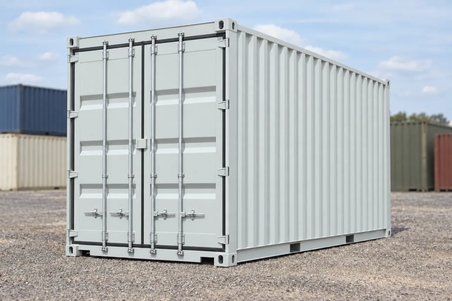 Konténer 20 láb High Cube, egyutas világosszürke RAL 7035