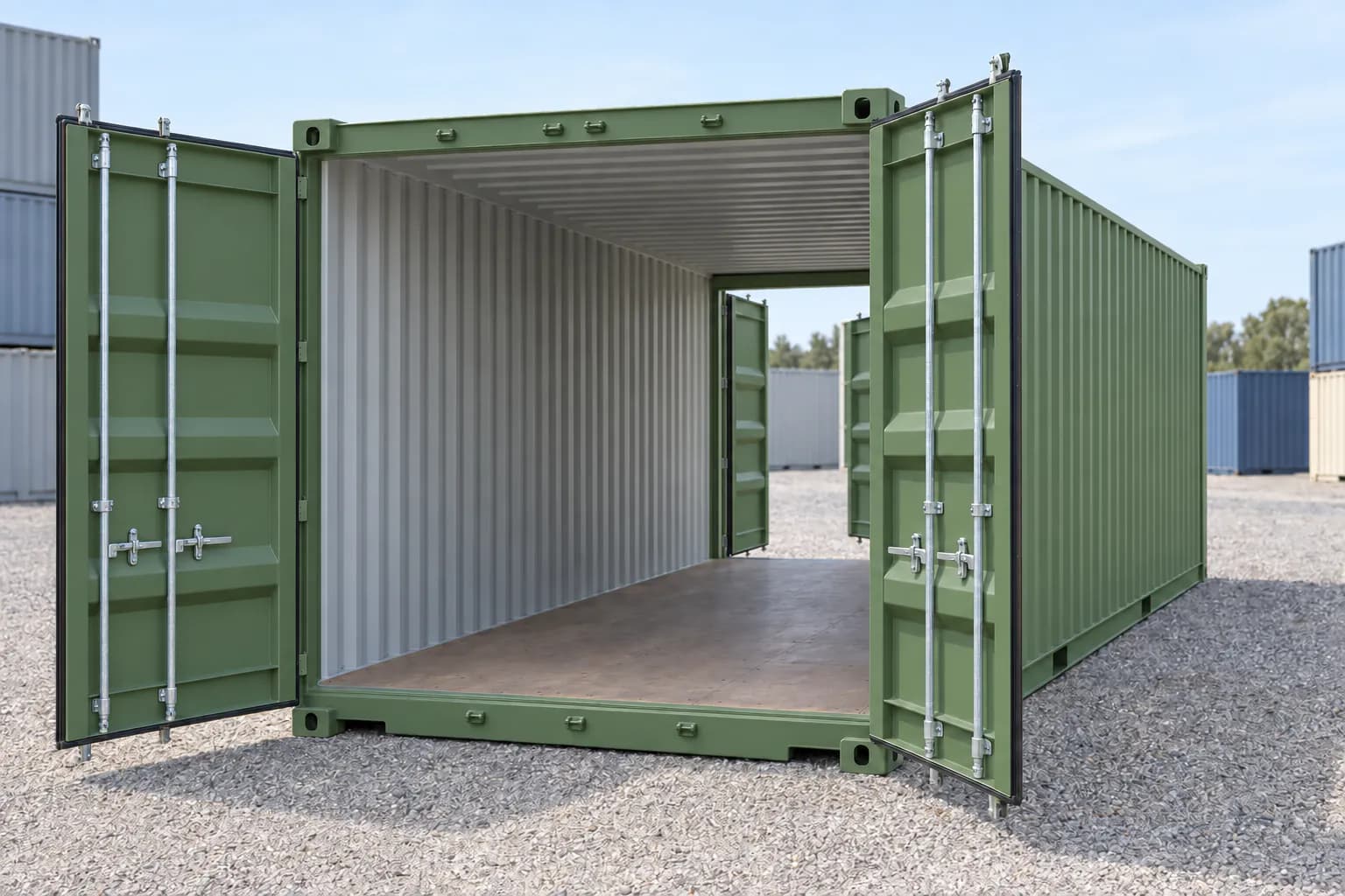 Container 20 ft Double Door one-trip verde reseda RAL 6011