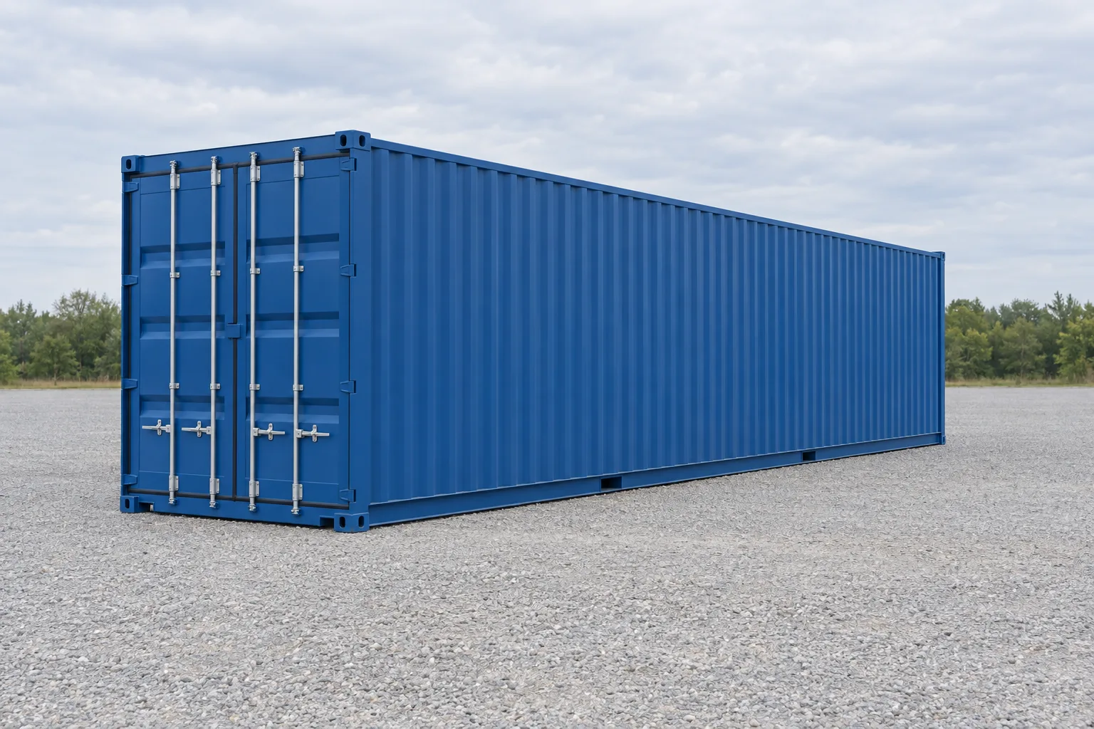 Container maritim High Cube cu înălțime mărită, vedere exterioară. Dimensiuni indicate: înălțime 2,90 m, lungime 12,19 m
